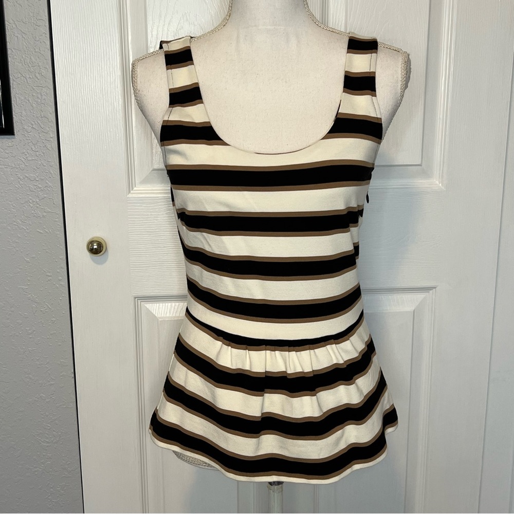 NWOT Banana Republic Black and White Striped Tank Peplum Blouse Size 2